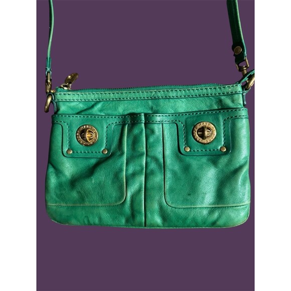 Marc by Marc Jacobs Green Leather Crossbody Purse Bag Turn Lock Brass Zipper - Picture 1 of 9